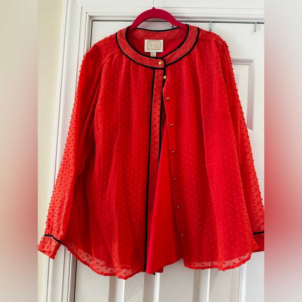 Pink Blouse / Navy Trim
